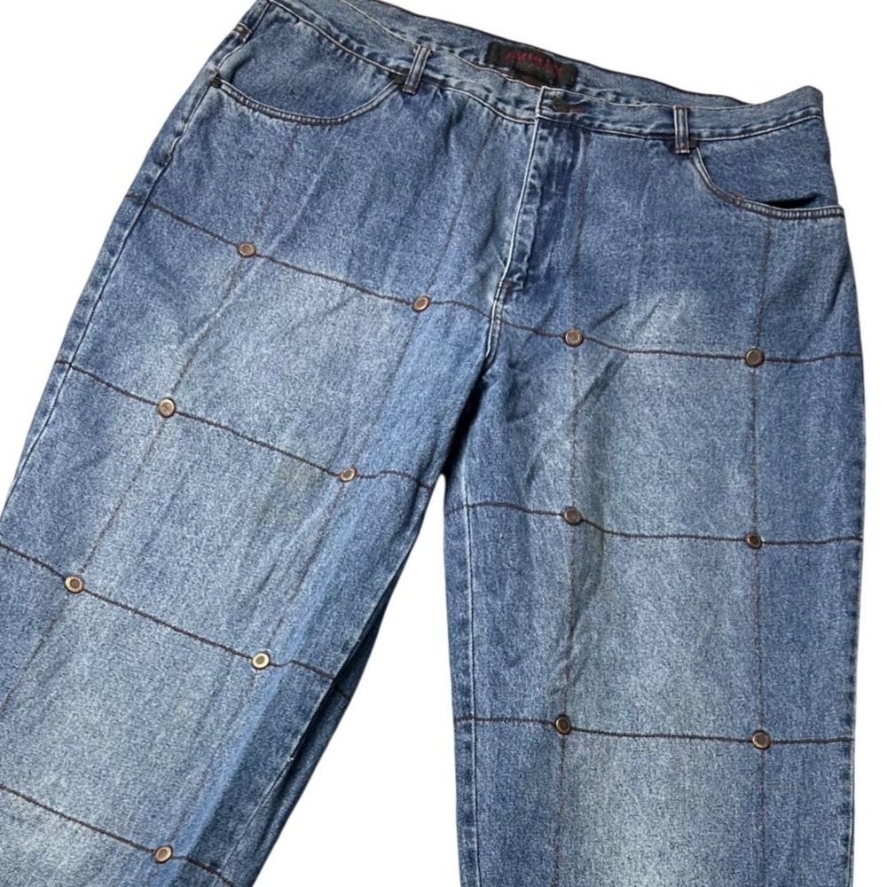 VTG Avirex Baggy Wide Leg Mens Jeans Size‎ 44 Rivets Grid Medium Stone Wash NWT